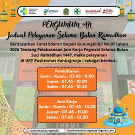 Catat! Perubahan Jam Pelayanan UPT Puskesmas Karangmojo I Selama Ramadan 1447 H